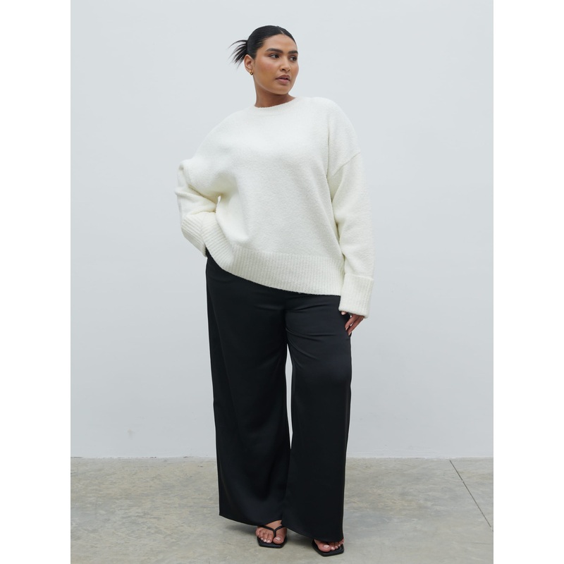 Breya Satin Drawstring Trousers Curve – Black