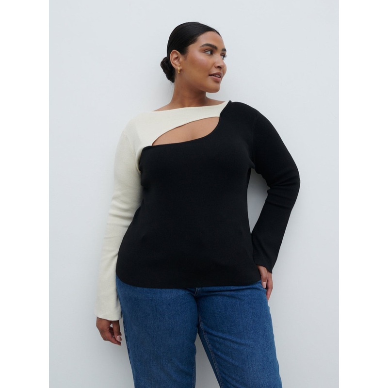 Brogan Contrast Knit Top Curve – Black and Cream