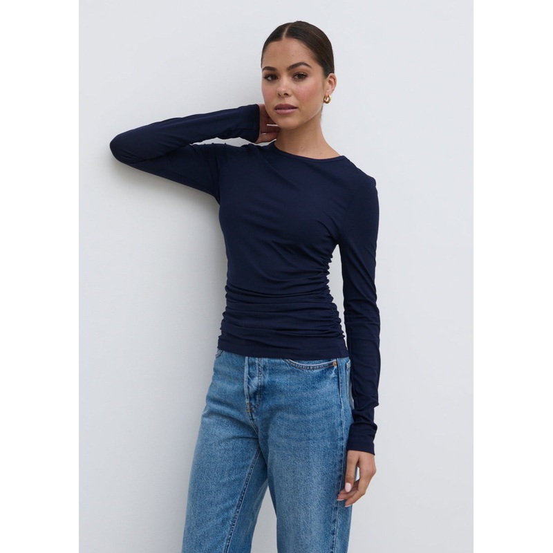 Celia Gathered Jersey Top – Navy