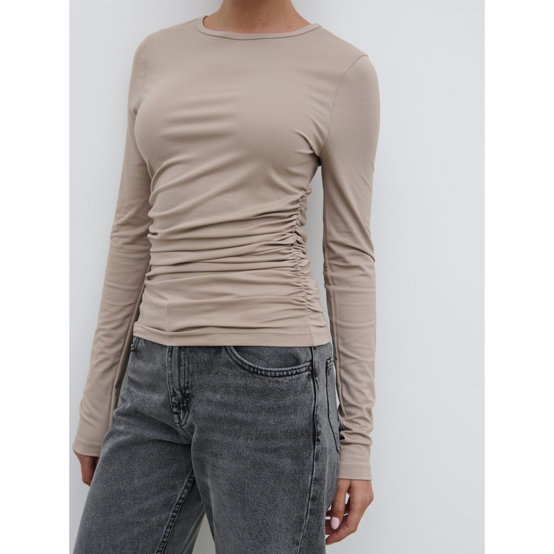 Celia Gathered Jersey Top – Taupe