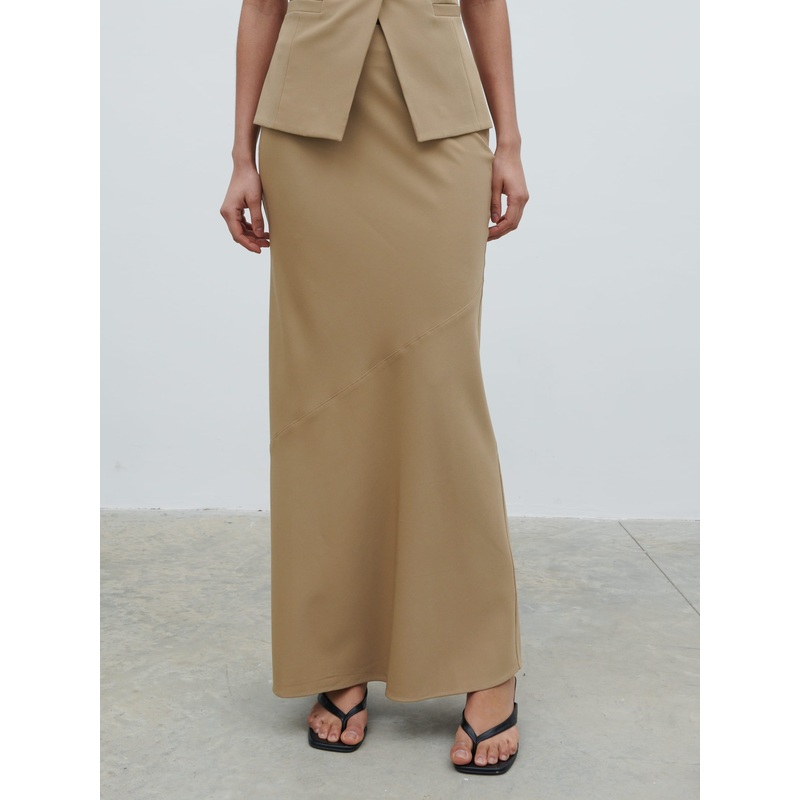 Jean Asymmetric Maxi Skirt – Camel Beige