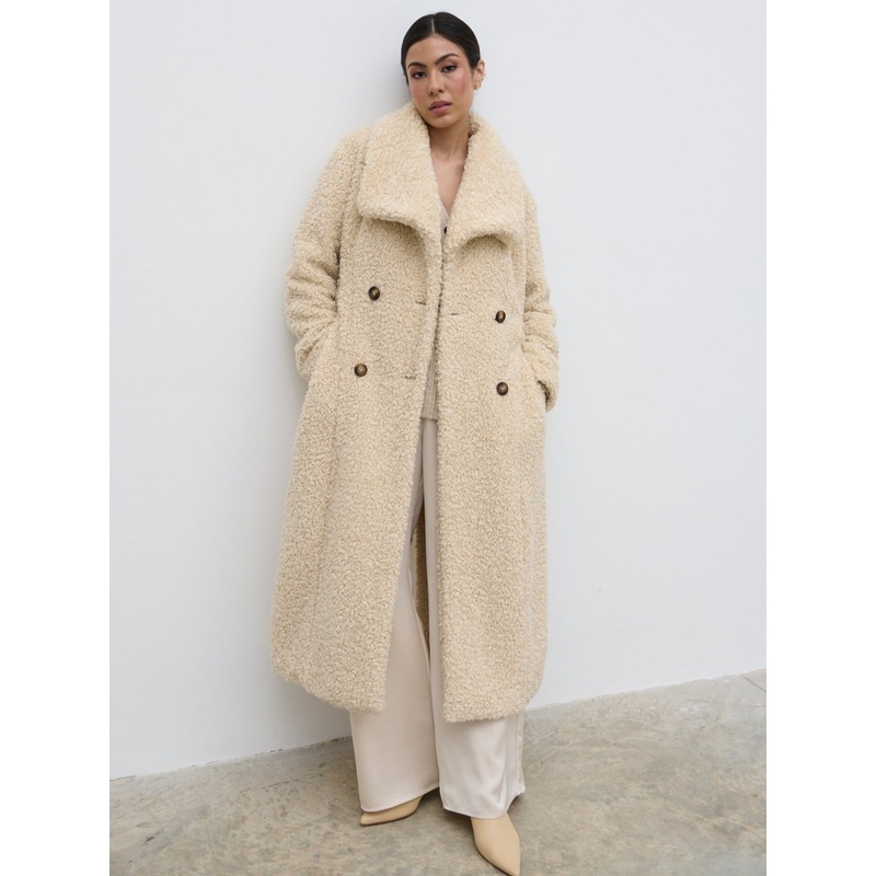 Mahli Shaggy Texture Robe Coat – Neutral