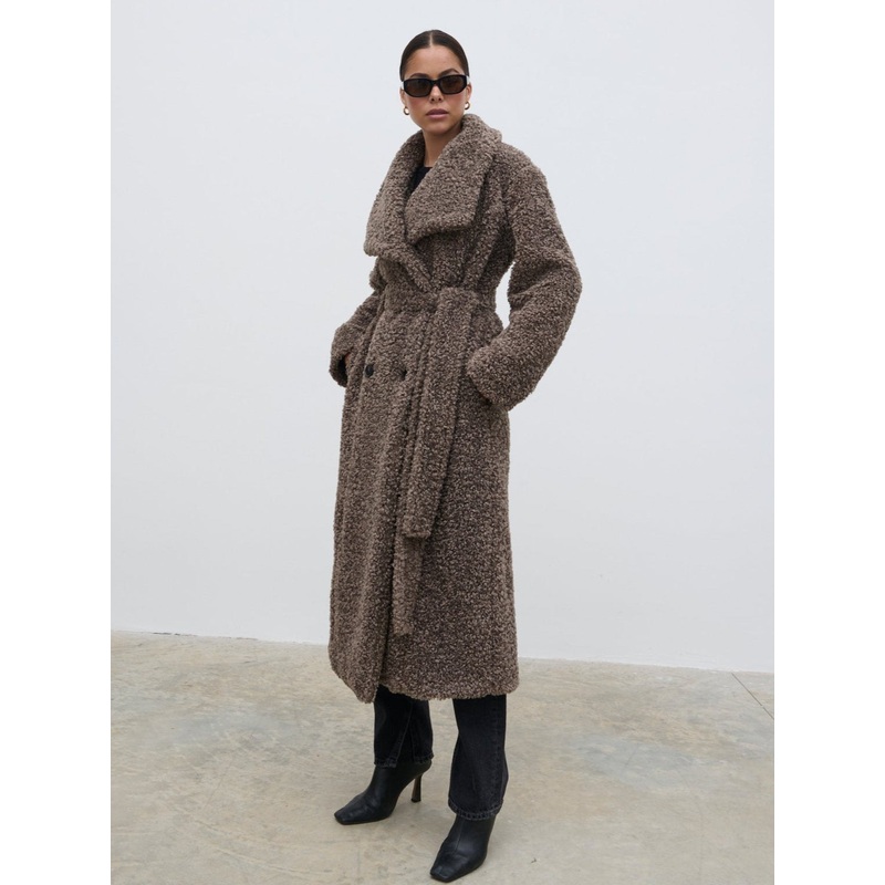 Mahli Shaggy Texture Robe Coat – Taupe