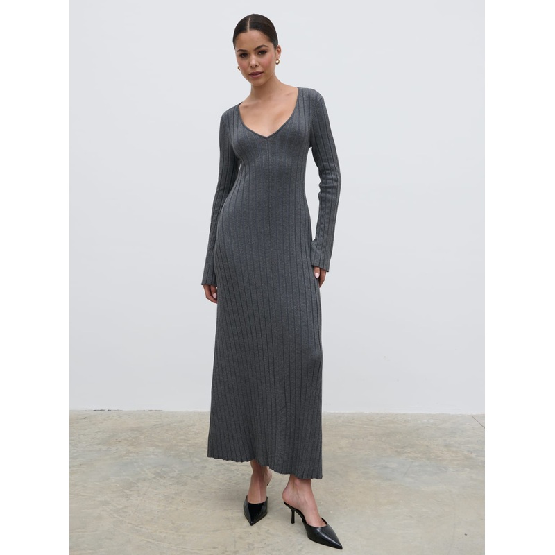 Scarlett Tie Knit Dress – Charcoal