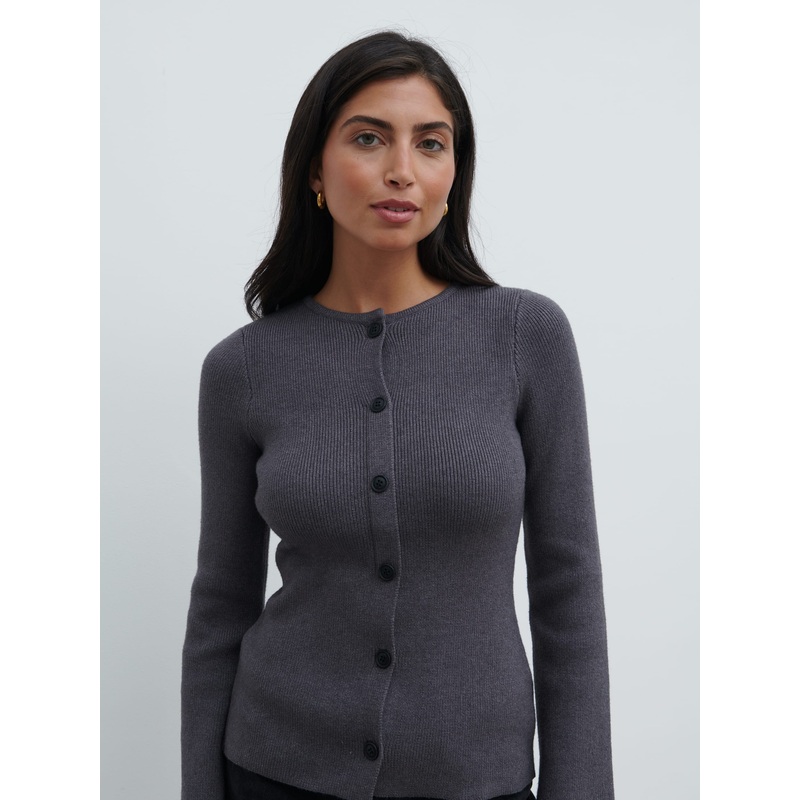 Shyla Fitted Knit Cardigan – Charcoal