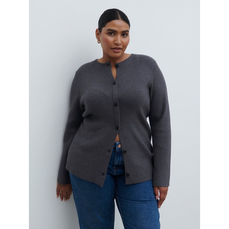 Shyla Fitted Knit Cardigan Curve – Charcoal