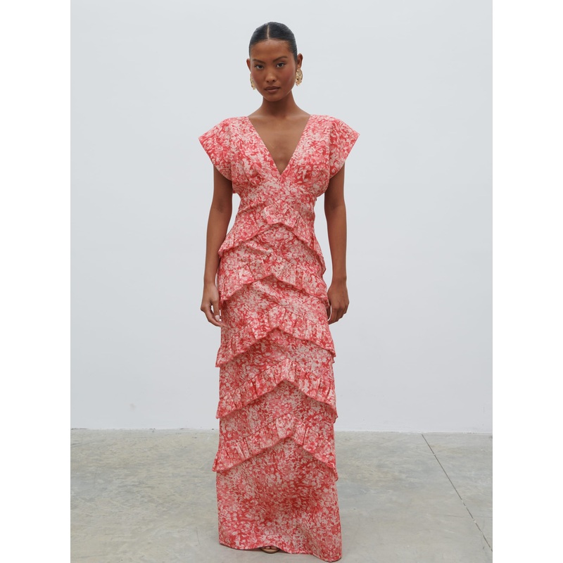 Tamsin Ruffle Dress – Pink Multi Abstract Print