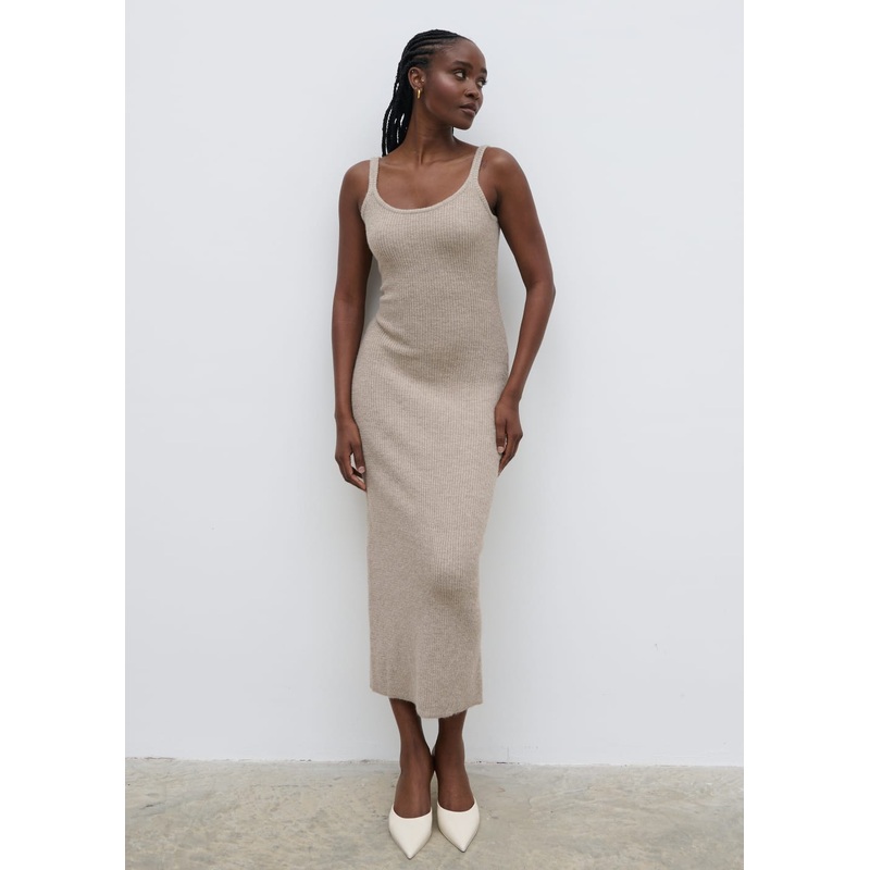 Winnie Strappy Knit Dress – Beige