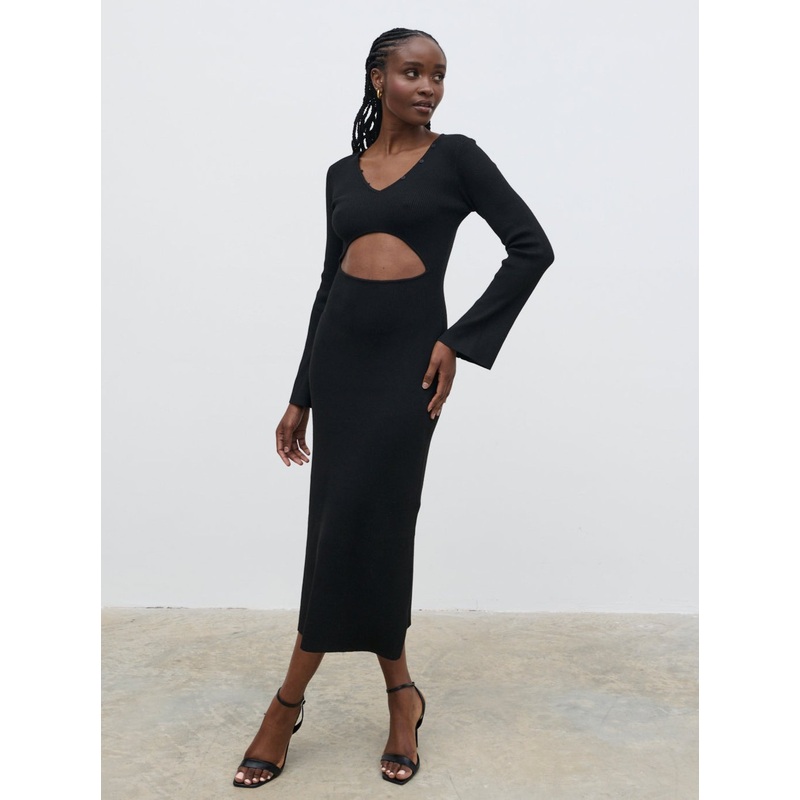Zahra Cut Out Knit Midaxi Dress – Black