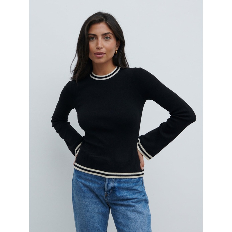 Zella Contrast Knit Top – Black and Cream