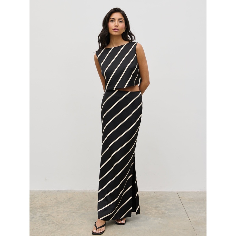 Zuri Tied Striped Top – Black and Cream Asymmetric Stripe