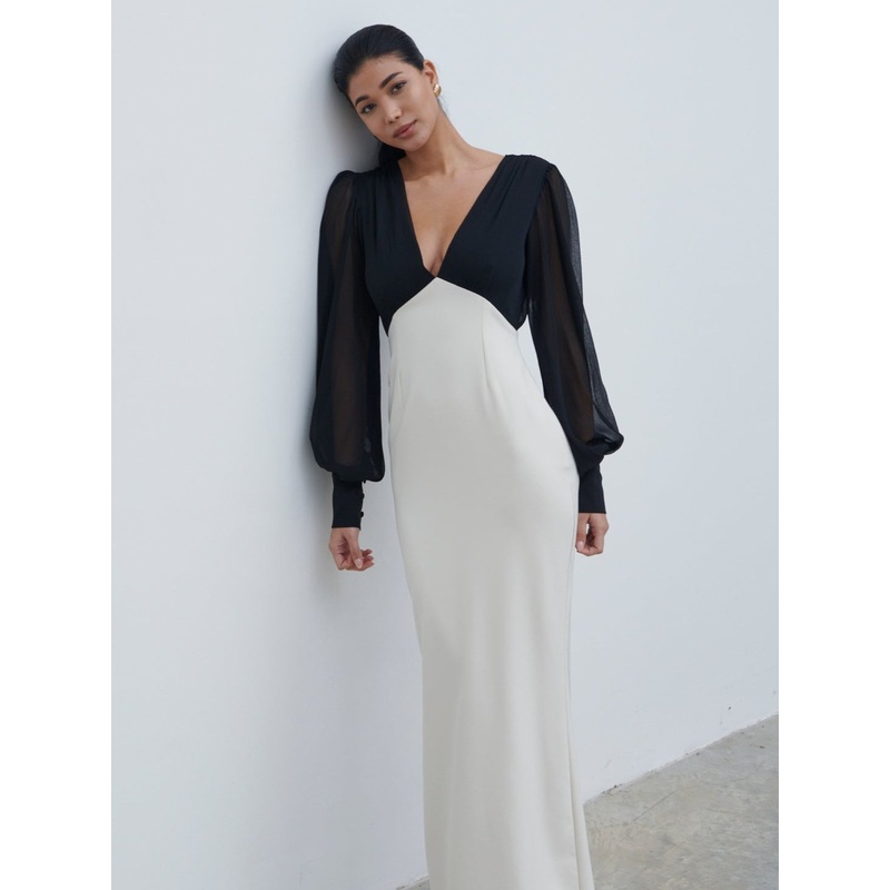 Ayla Contrast Maxi Dress – Black and White