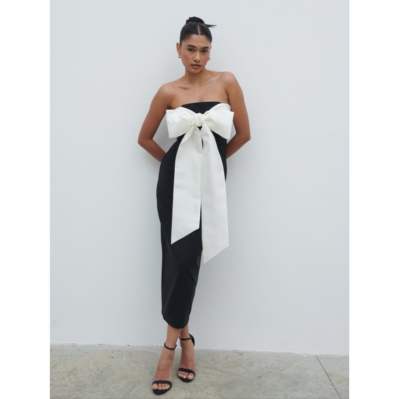 Carena Extreme Bow Midaxi Dress – Black and Cream