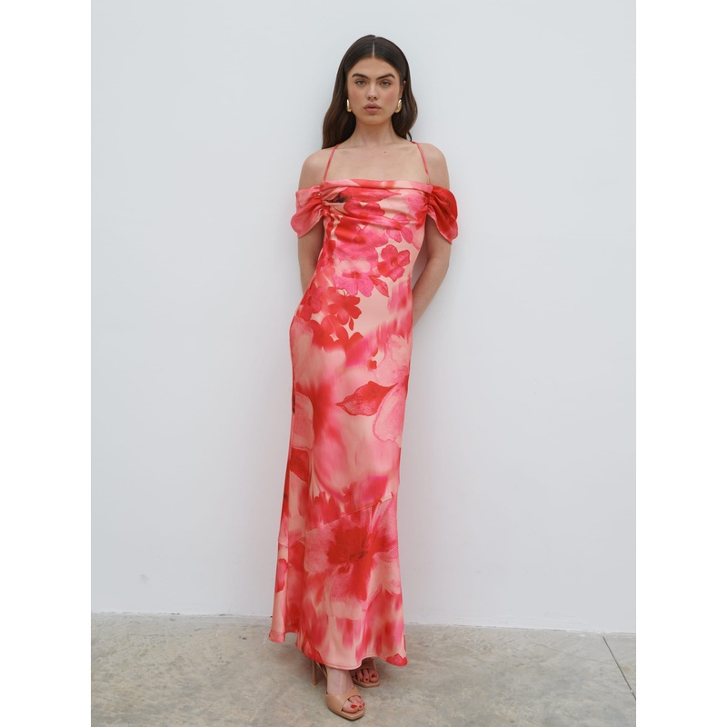 Daria Cowl Slip Maxi Dress – Pink Large Scale Floral