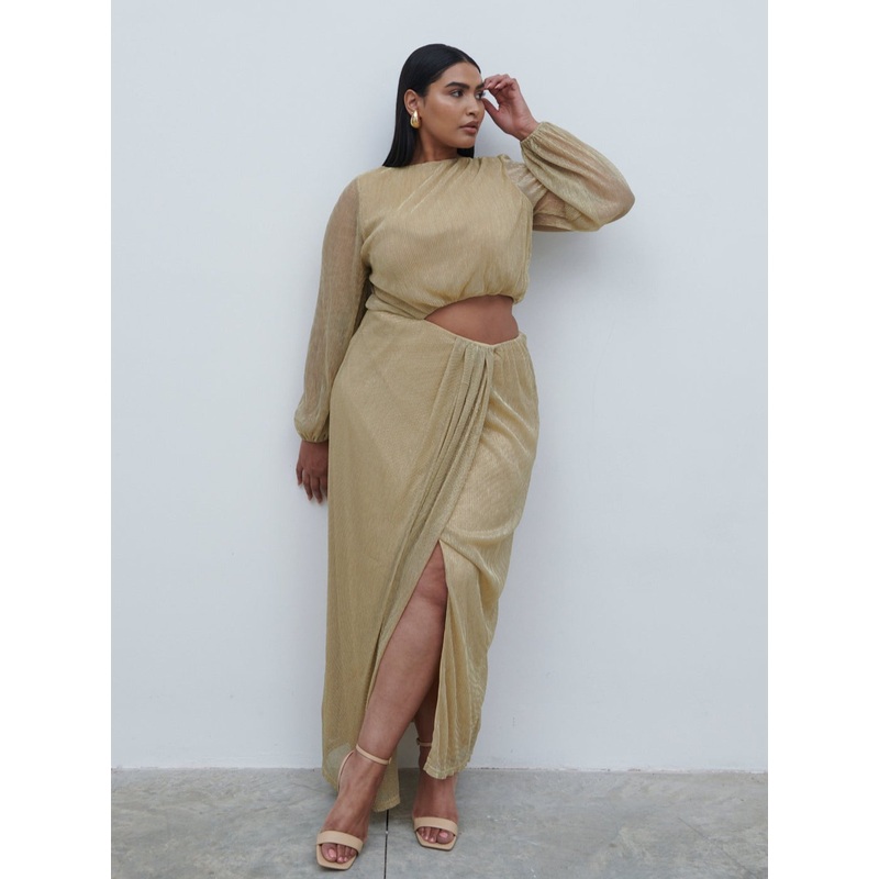 Rae Cut Out Maxi Dress Curve – Metallic Gold