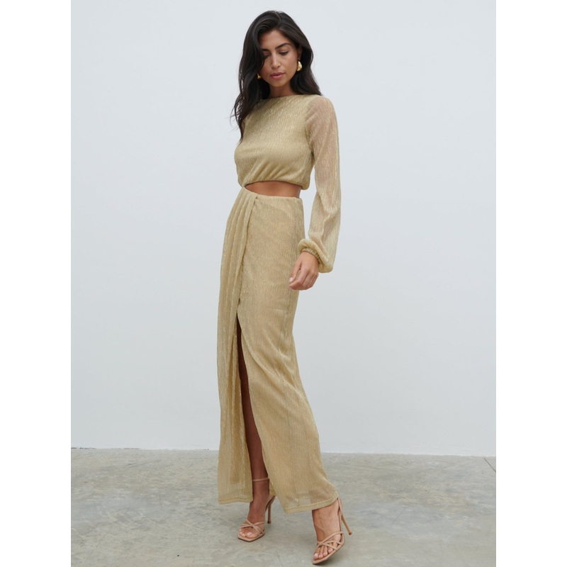 Rae Cut Out Maxi Dress – Metallic Gold