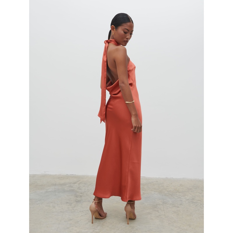 Raleigh Recycled Cowl Back Midaxi Dress – Terracotta