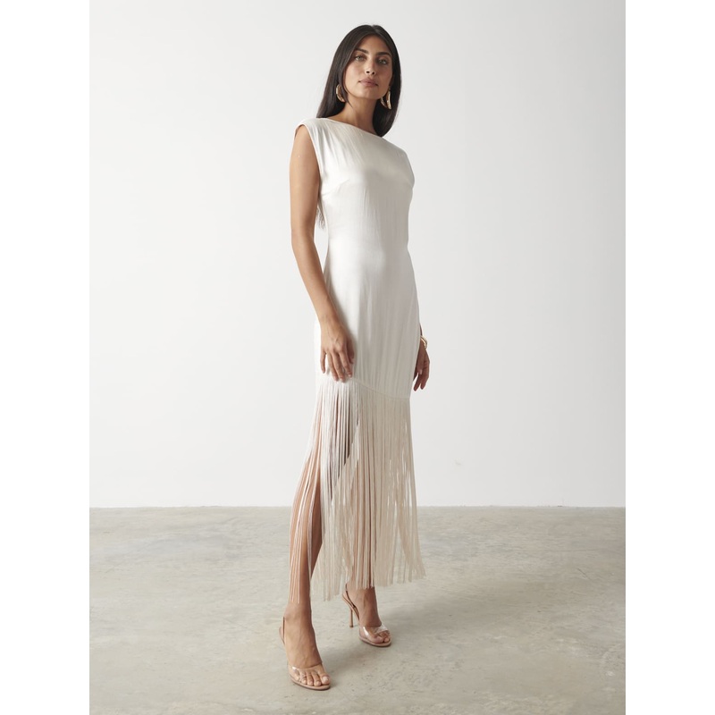 Sorelle Fringed Midaxi Dress – Oyster