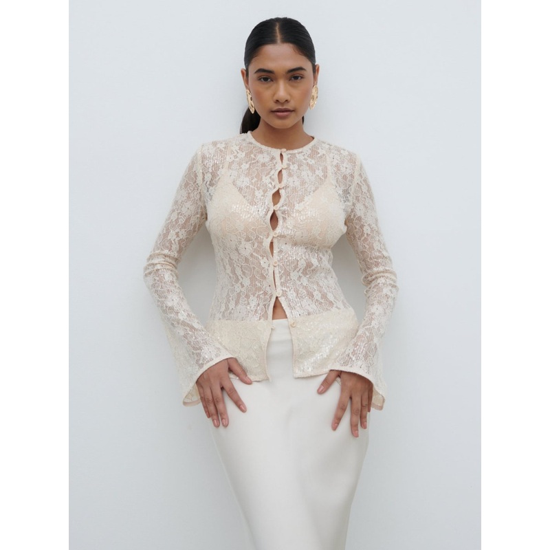 Tai Sequin Lace Cardigan – Oyster