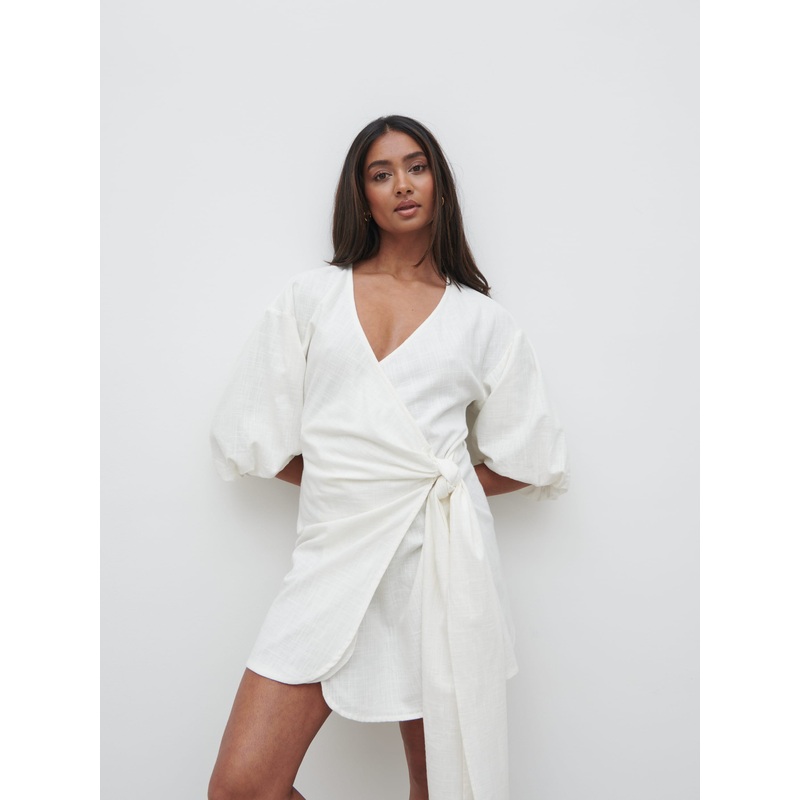 Tamara Wrap Mini Dress – Cream