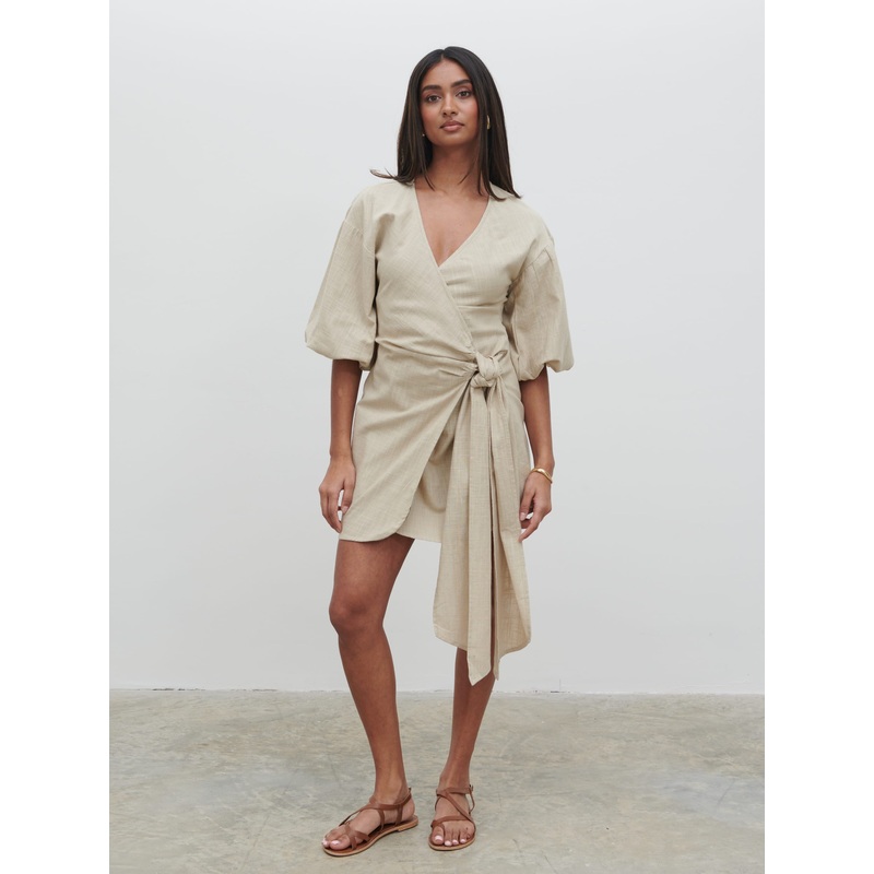 Tamara Wrap Mini Dress – Natural