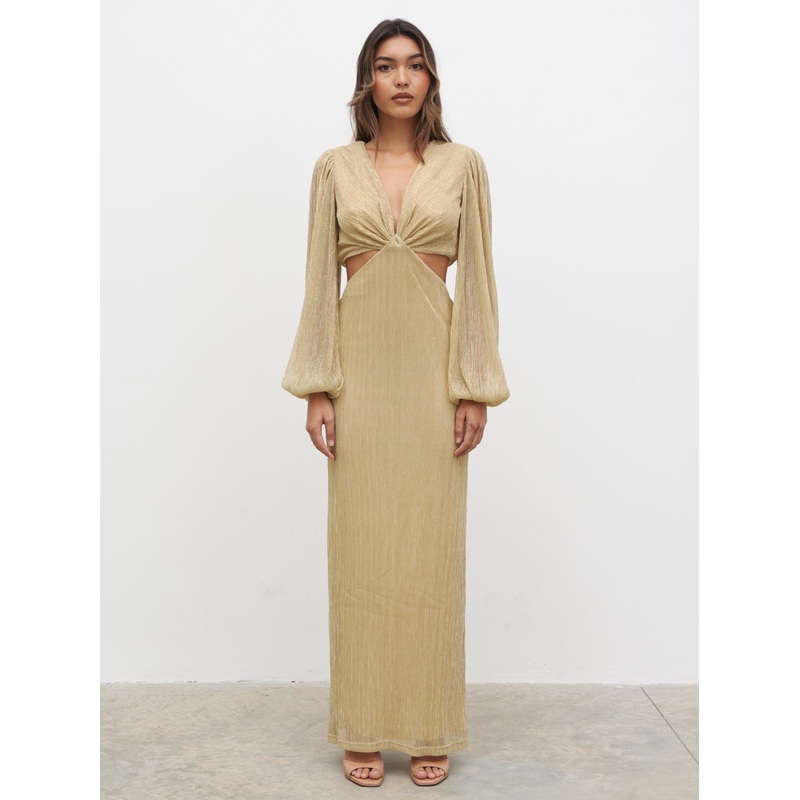 Zaya Plisse Metallic Maxi Dress – Metallic Gold
