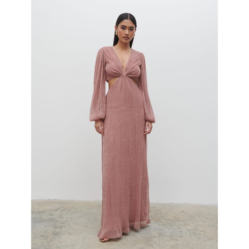 Zaya Plisse Metallic Maxi Dress – Pink