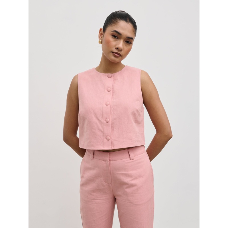 Blair Cropped Button Top – Pink