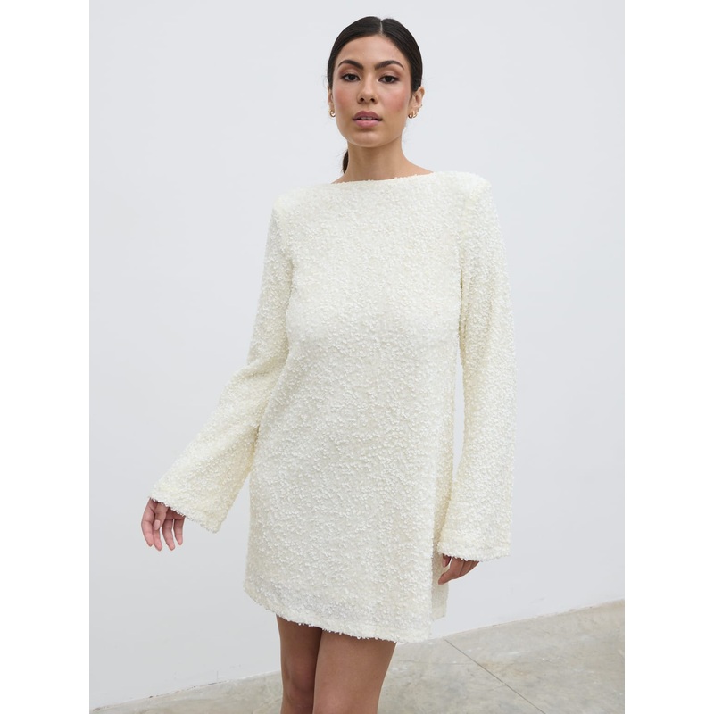 Bow Sequin Shift Dress – Ivory