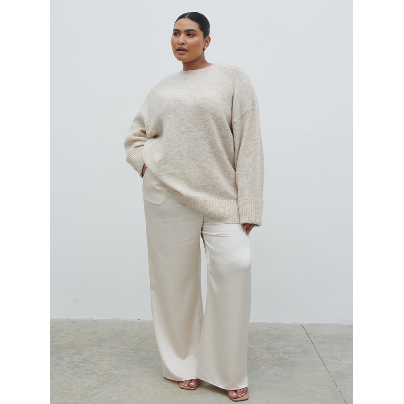 Breya Satin Drawstring Trousers Curve – Oyster