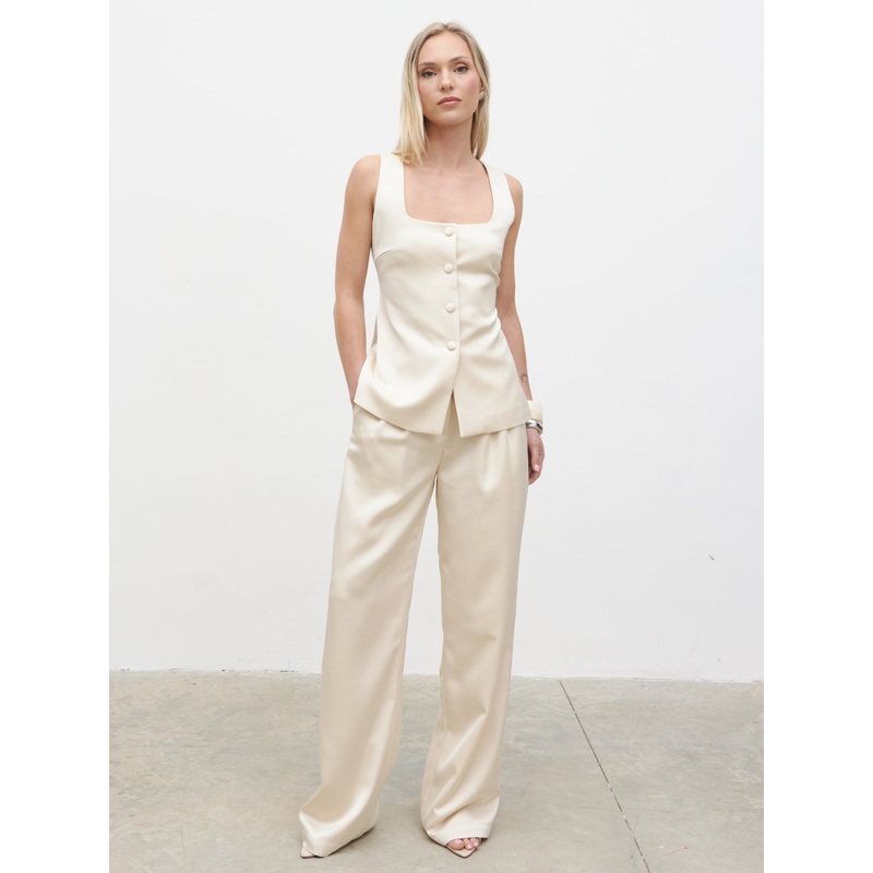 Breya Satin Waistcoat – Oyster