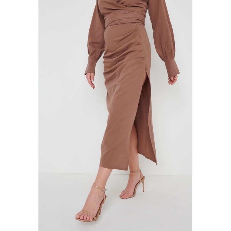 Harrie Ruched Skirt – Brown-6 & 8 & 10 & 12 & 14 & 16