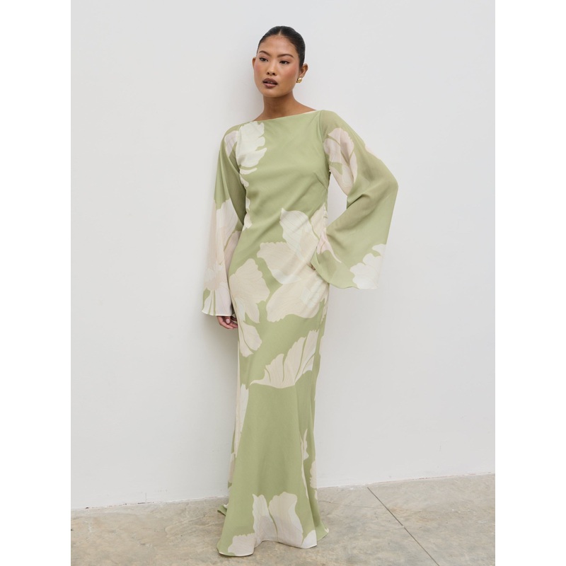 Primrose Kimono Sleeve Maxi Dress – Olive Floral