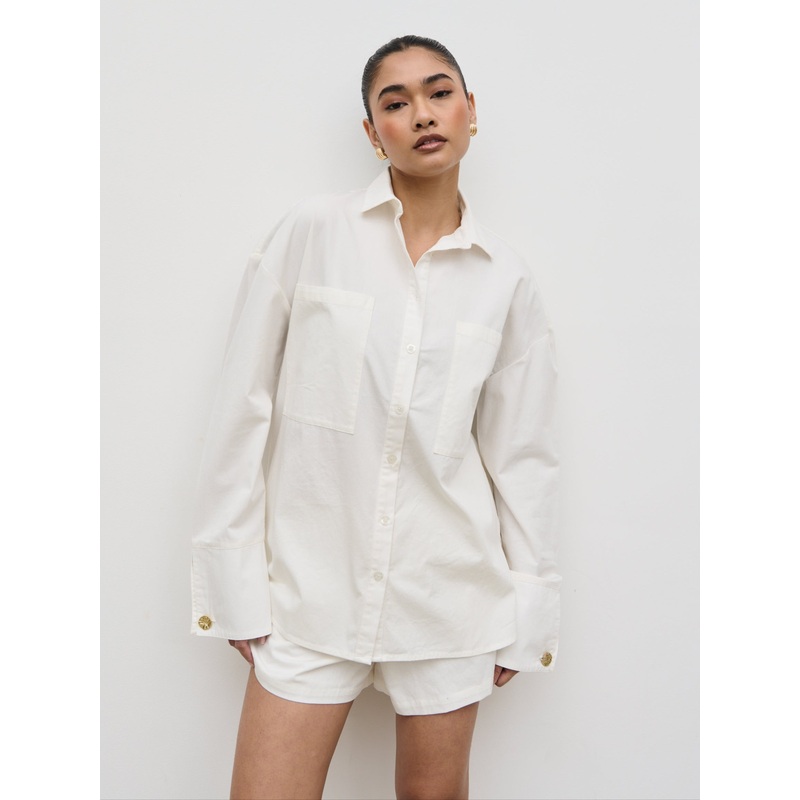 Ryleigh Cotton Poplin Shirt – White