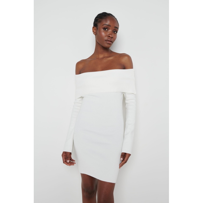 Soreya Mini Bardot Knit Dress – Cream
