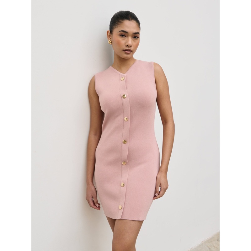 Taylor Button Knit Mini Dress – Pastel Pink