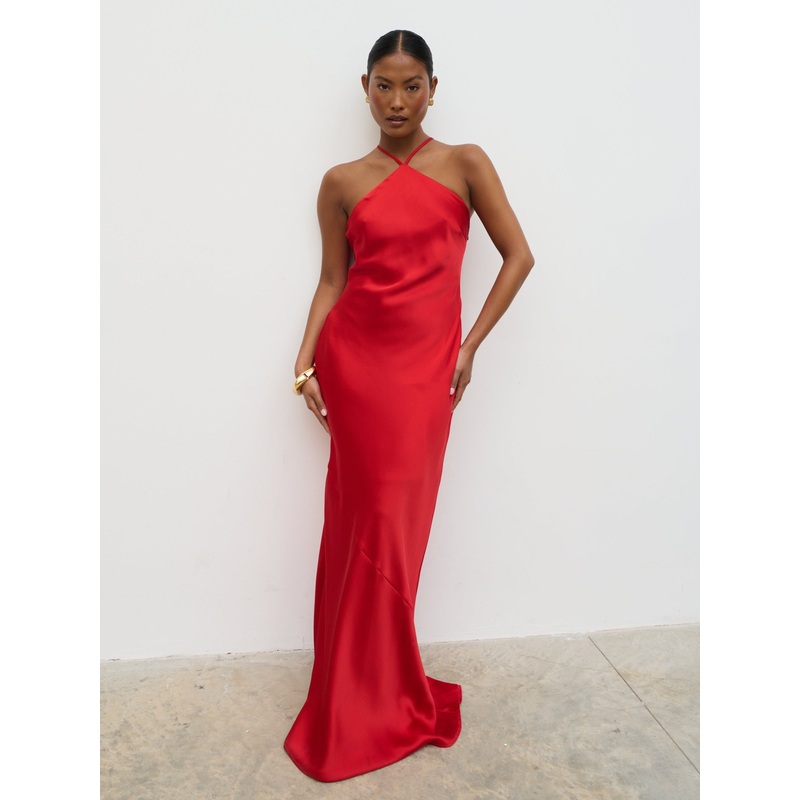 Yvette Halter Neck Maxi Dress – Red