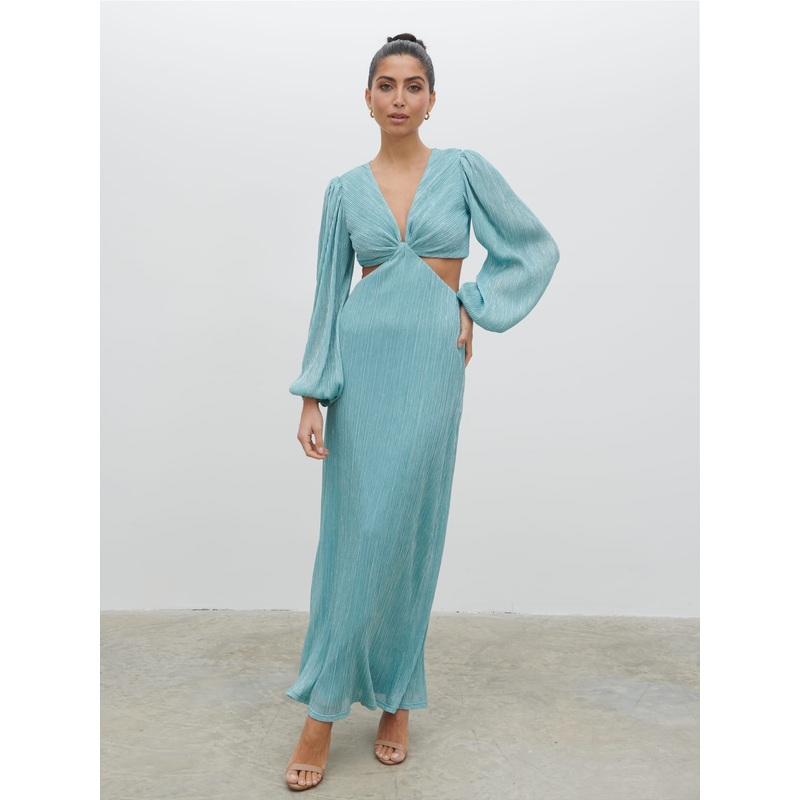 Zaya Plisse Metallic Maxi Dress – Blue