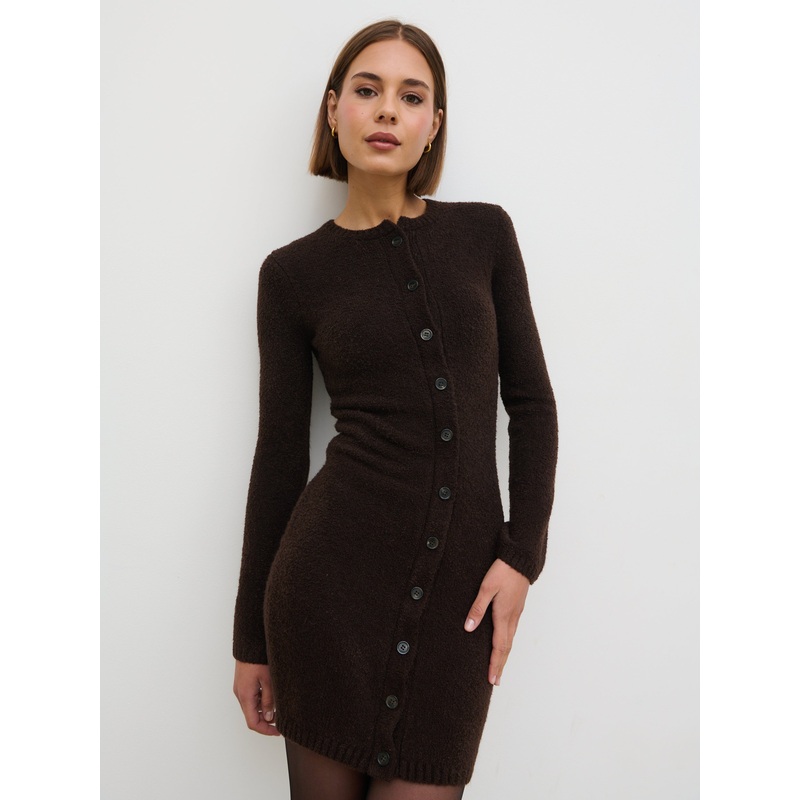 Aida Mini Button Down Knit Dress – Brown