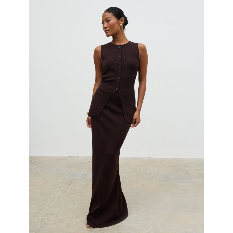 Alba Knit Maxi Skirt – Chocolate