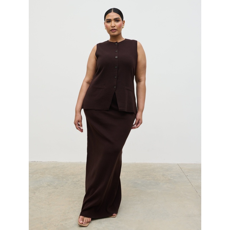 Alba Knit Maxi Skirt Curve – Chocolate