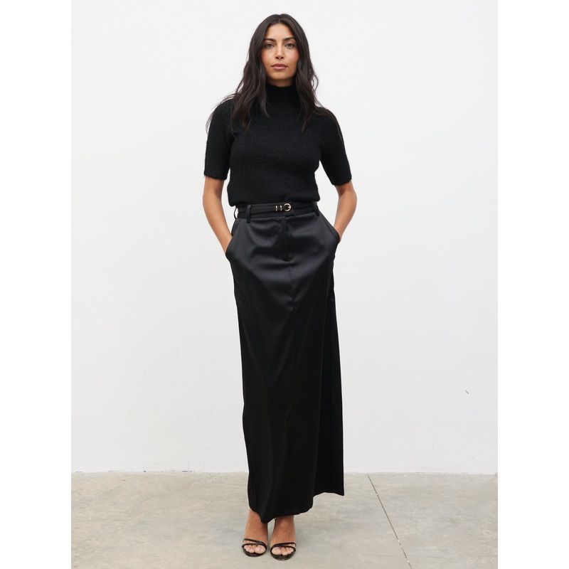 Beck Satin Tailored Maxi Skirt – Black