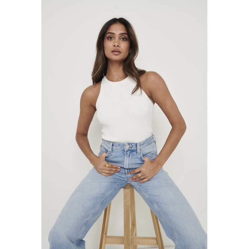 Billie Ribbed Racer Tee – Cream