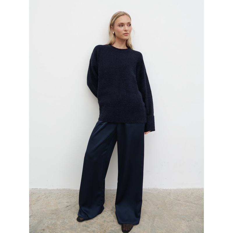 Breya Satin Drawstring Trousers – Navy