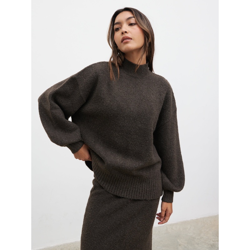 Camille Balloon Sleeve Knit Jumper – Bark