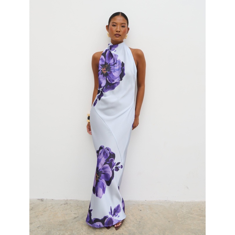 Edita Cowl Neck Maxi Dress – Lilac Floral