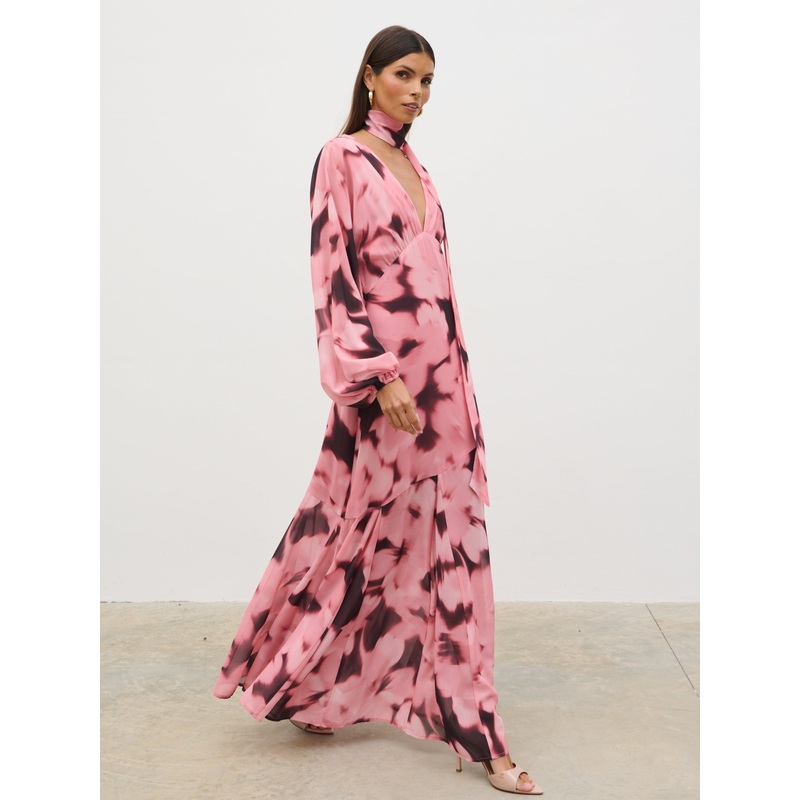 Petula Batwing Scarf Maxi Dress – Blush Watercolour Floral