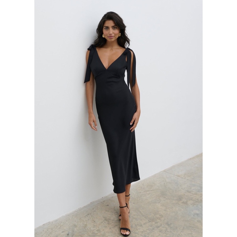 Piper Tie Midaxi Dress – Black