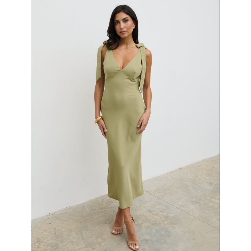 Piper Tie Midaxi Dress – Olive