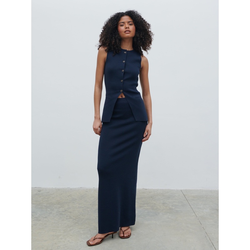 Alba Knit Maxi Skirt – Navy-XS & S & M & L